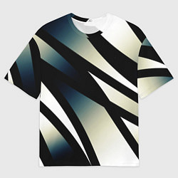 Мужская футболка оверсайз Чёрно-белый с синим затемнением полосы