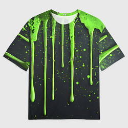 Футболка оверсайз мужская Зеленая краска стекающая на черном фоне, цвет: 3D-принт