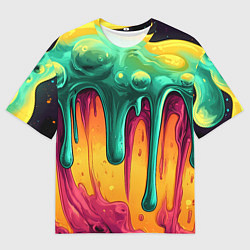 Мужская футболка оверсайз Зелено-оранжевая клякса