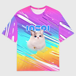 Мужская футболка оверсайз Inzoi кошечка на радужном фоне