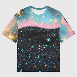 Мужская футболка оверсайз Блестящая текстура на черном