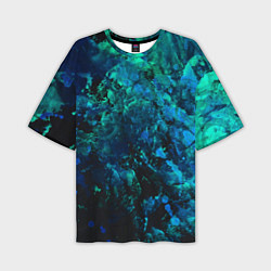Мужская футболка оверсайз Абстракция - blue-green paint spill