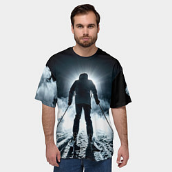 Футболка оверсайз мужская Лыжник идет в гору в ночи, цвет: 3D-принт — фото 2