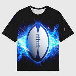 Футболка оверсайз мужская Мяч для регби в синем пламени, цвет: 3D-принт