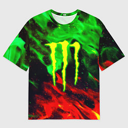 Футболка оверсайз мужская Monster energy огонь лого, цвет: 3D-принт
