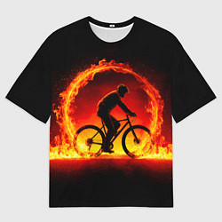 Футболка оверсайз мужская Трековый велосипедист в огне, цвет: 3D-принт