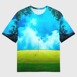 Футболка оверсайз мужская Поле для гольфа в синем дыму, цвет: 3D-принт