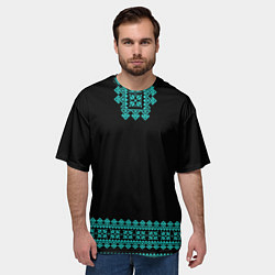 Футболка оверсайз мужская Славянские узоры и орнамент голубой - вышиванка ру, цвет: 3D-принт — фото 2