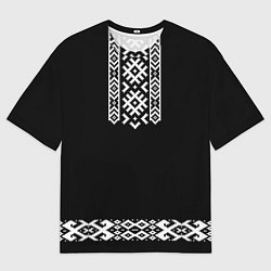 Мужская футболка оверсайз Славянский орнамент и узор на черном - вышиванка р