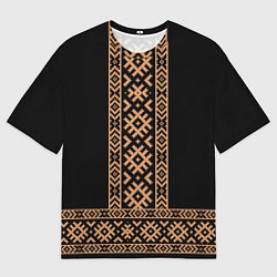 Футболка оверсайз мужская Славянский золотой узор на черном - вышиванка руба, цвет: 3D-принт