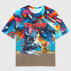 Футболка оверсайз мужская Tom and Jerry - cyberpunk graffiti fantasy, цвет: 3D-принт