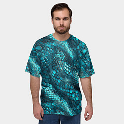 Футболка оверсайз мужская Бирюзовая чешуя рептилии - абстрактный паттерн, цвет: 3D-принт — фото 2