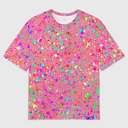 Футболка оверсайз мужская Розовый с разноцветными брызгами, цвет: 3D-принт