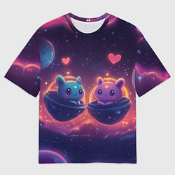 Футболка оверсайз мужская Милые пришельцы в космосе, цвет: 3D-принт