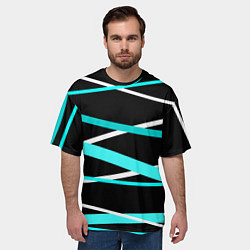 Футболка оверсайз мужская Чёрный с бело-голубыми полосами, цвет: 3D-принт — фото 2