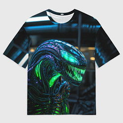 Футболка оверсайз мужская Чужой с зеленым неоном, цвет: 3D-принт