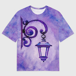 Футболка оверсайз мужская Уличный фиолетовый фонарь, цвет: 3D-принт