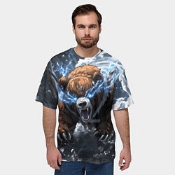 Футболка оверсайз мужская Медведь в молниях и облаках, цвет: 3D-принт — фото 2