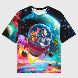 Мужская футболка оверсайз Том и Джерри летят в ракете - нейроарт