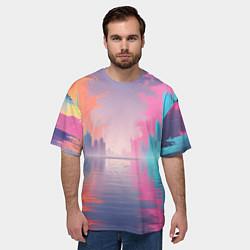 Футболка оверсайз мужская Город в розовом тумане, цвет: 3D-принт — фото 2