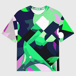 Футболка оверсайз мужская Сине-зелёный геометричная абстракция, цвет: 3D-принт