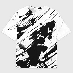 Мужская футболка оверсайз Брызги и штрихи черной краски