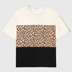 Мужская футболка оверсайз Леопардовый паттерн с черной и бежевой полосой