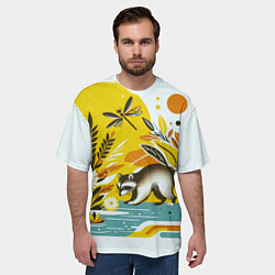 Футболка оверсайз мужская Енот у реки любуется цветами, цвет: 3D-принт — фото 2