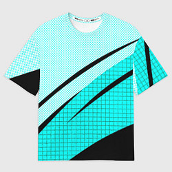 Мужская футболка оверсайз Абстрактный чёрно-голубой с полосами