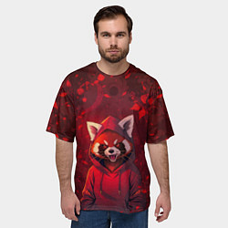 Футболка оверсайз мужская Красная панда в кофте с капюшоном, цвет: 3D-принт — фото 2