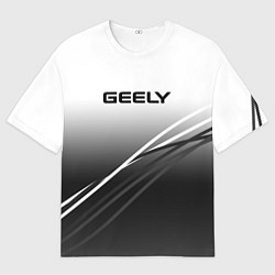 Футболка оверсайз мужская Geely градиент из белого в тёмный с полосами, цвет: 3D-принт