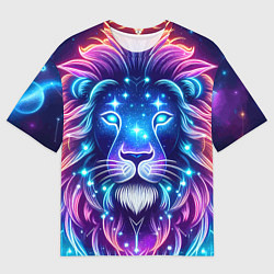 Футболка оверсайз мужская Космический неоновый лев - нейроарт, цвет: 3D-принт