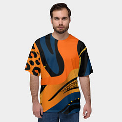 Футболка оверсайз мужская Леопардовый с синим и оранжевым, цвет: 3D-принт — фото 2