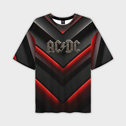 Футболка оверсайз мужская ACDC лого из металла на черно-красной текстуре, цвет: 3D-принт