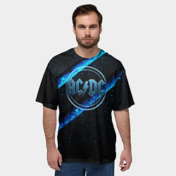 Футболка оверсайз мужская ACDC черно-синяя текстура, цвет: 3D-принт — фото 2