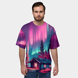 Футболка оверсайз мужская Лиловое сияние над лесом, цвет: 3D-принт — фото 2