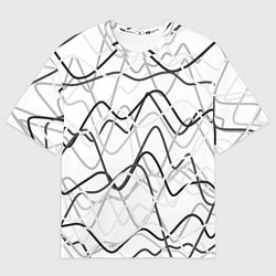 Футболка оверсайз мужская Белый с серыми волнистыми полосами, цвет: 3D-принт