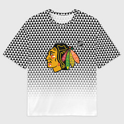 Мужская футболка оверсайз Чикаго Блэкхокс - геометрический паттерн с градиен