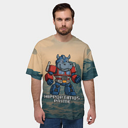 Футболка оверсайз мужская Гиппоптимус Прайм - бегемот трансформер, цвет: 3D-принт — фото 2