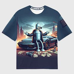 Футболка оверсайз мужская Бендер рядом с Ламбо и рассыпанным баблом, цвет: 3D-принт