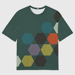 Футболка оверсайз мужская Кластер шестигранников зеленая ночь с однотоном, цвет: 3D-принт
