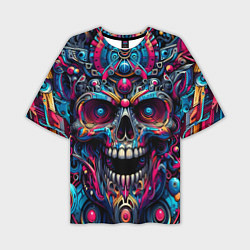 Футболка оверсайз мужская Colorful cyber skull - pattern, цвет: 3D-принт