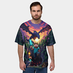 Футболка оверсайз мужская Дракон края и Стив - Майнкрафт арт, цвет: 3D-принт — фото 2