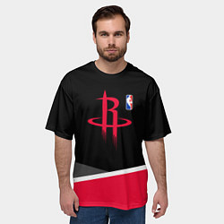 Футболка оверсайз мужская Хьюстон Рокетс - линии, цвет: 3D-принт — фото 2