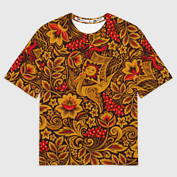 Мужская футболка оверсайз Летучий корабль в стиле хохломской росписи