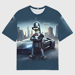 Футболка оверсайз мужская Крутой Бендер рядом с Ламборджини, цвет: 3D-принт