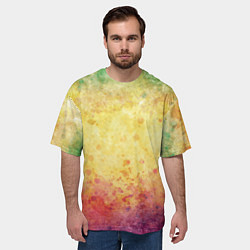 Футболка оверсайз мужская Абстракция - layers of green, yellow and red, цвет: 3D-принт — фото 2