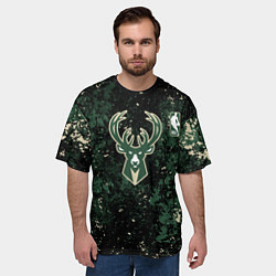 Футболка оверсайз мужская Милуоки Бакс - баскетбол, цвет: 3D-принт — фото 2