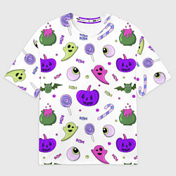 Футболка оверсайз мужская Halloween purple pumpkin pattern, цвет: 3D-принт
