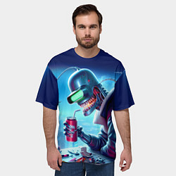 Футболка оверсайз мужская Кибер Бендер пьёт лимонад - неоновое свечение, цвет: 3D-принт — фото 2